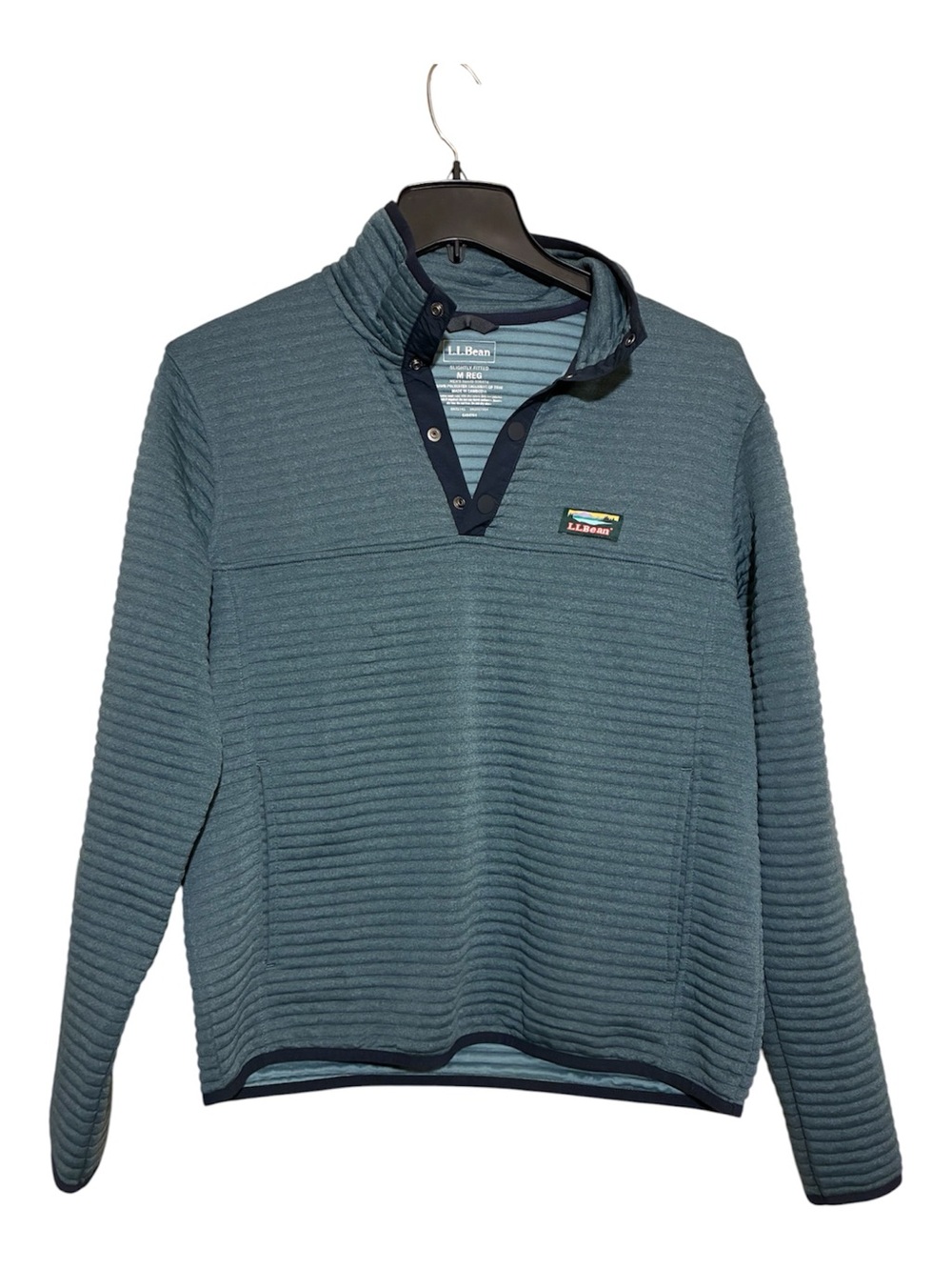 L.L. LL Bean Sweater sz M Balsam Green Airlight Knit Pullover Fleece Ribbed Snap